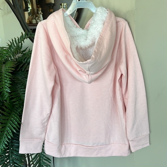 Brand New Btween Pink Pullover Furry Hooded Sweatshirt Sequined Snowflake Winter - Picture 9 of 15